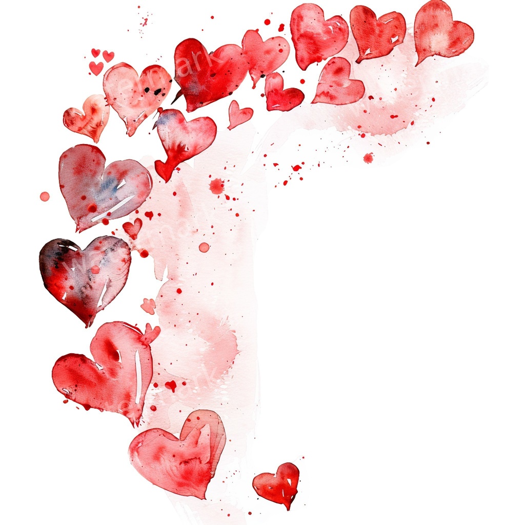 ハートのコーナー&エッジ 15点セット|水彩風クリップアート|高画質PNG・デジタル素材