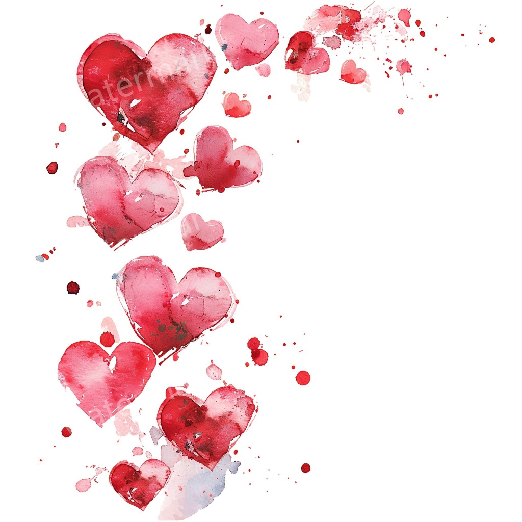 ハートのコーナー&エッジ 15点セット|水彩風クリップアート|高画質PNG・デジタル素材
