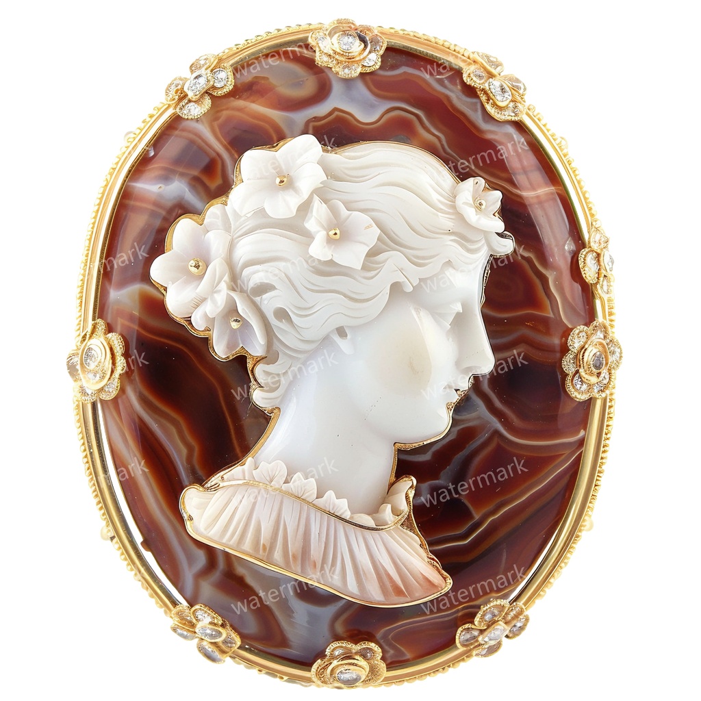 アンティーク調 花柄カメオブローチのイラスト素材 20点｜水彩クリップアート・高品質PNG｜デジタルダウンロード