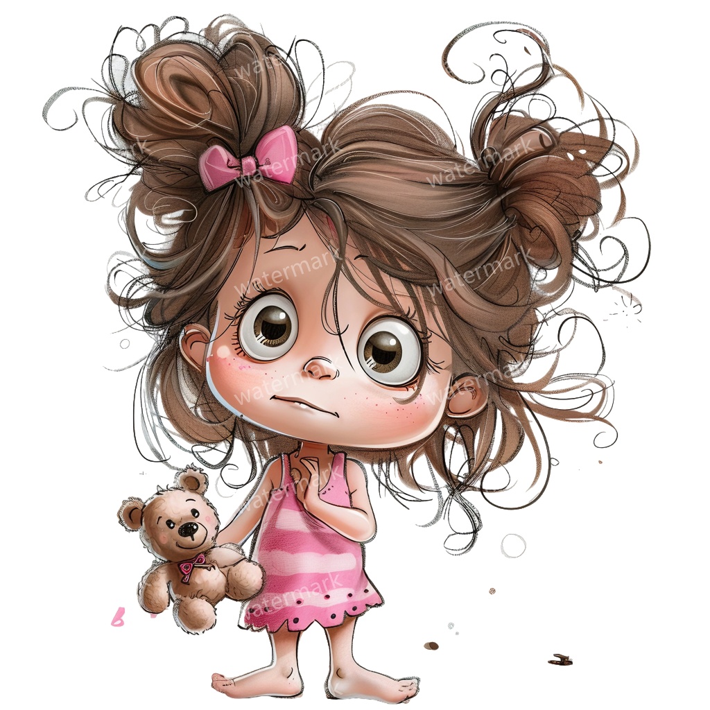 かわいい幼児の女の子 イラスト素材 20点セット|ゆめかわ・水彩風|高画質PNG|デジタル素材