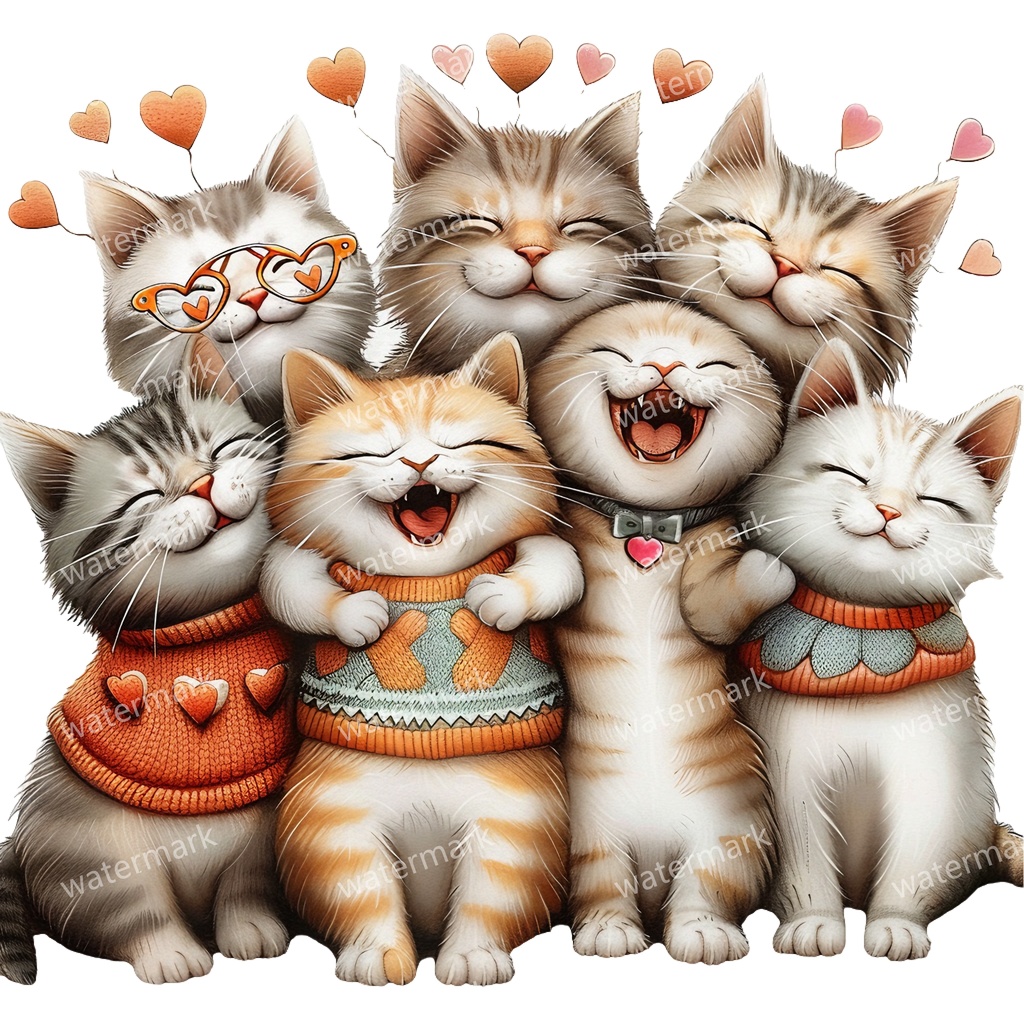 子猫&猫のイラスト素材 19点セット|水彩風|高画質PNG|デジタル素材