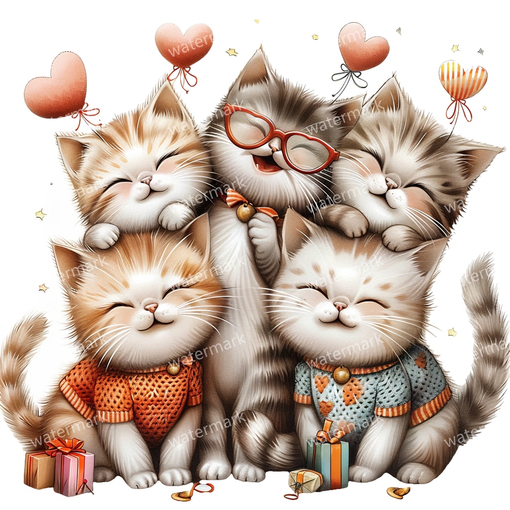 子猫&猫のイラスト素材 19点セット|水彩風|高画質PNG|デジタル素材