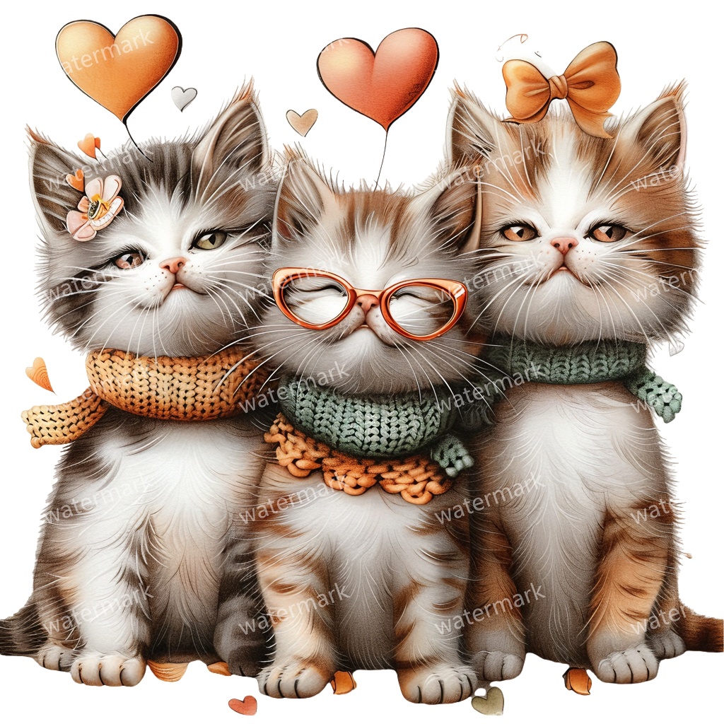 子猫&猫のイラスト素材 19点セット|水彩風|高画質PNG|デジタル素材