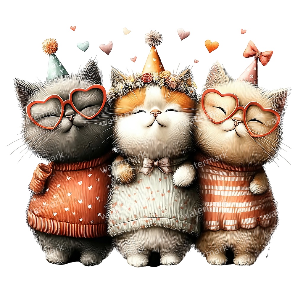 子猫&猫のイラスト素材 19点セット|水彩風|高画質PNG|デジタル素材