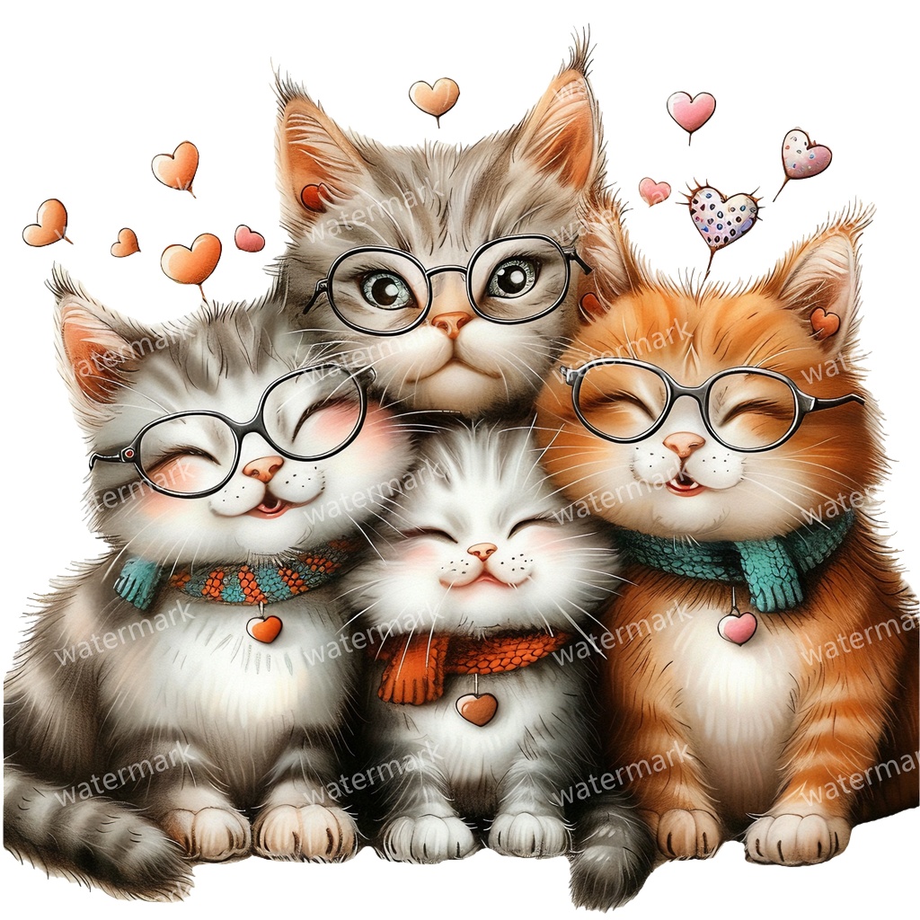 子猫&猫のイラスト素材 19点セット|水彩風|高画質PNG|デジタル素材