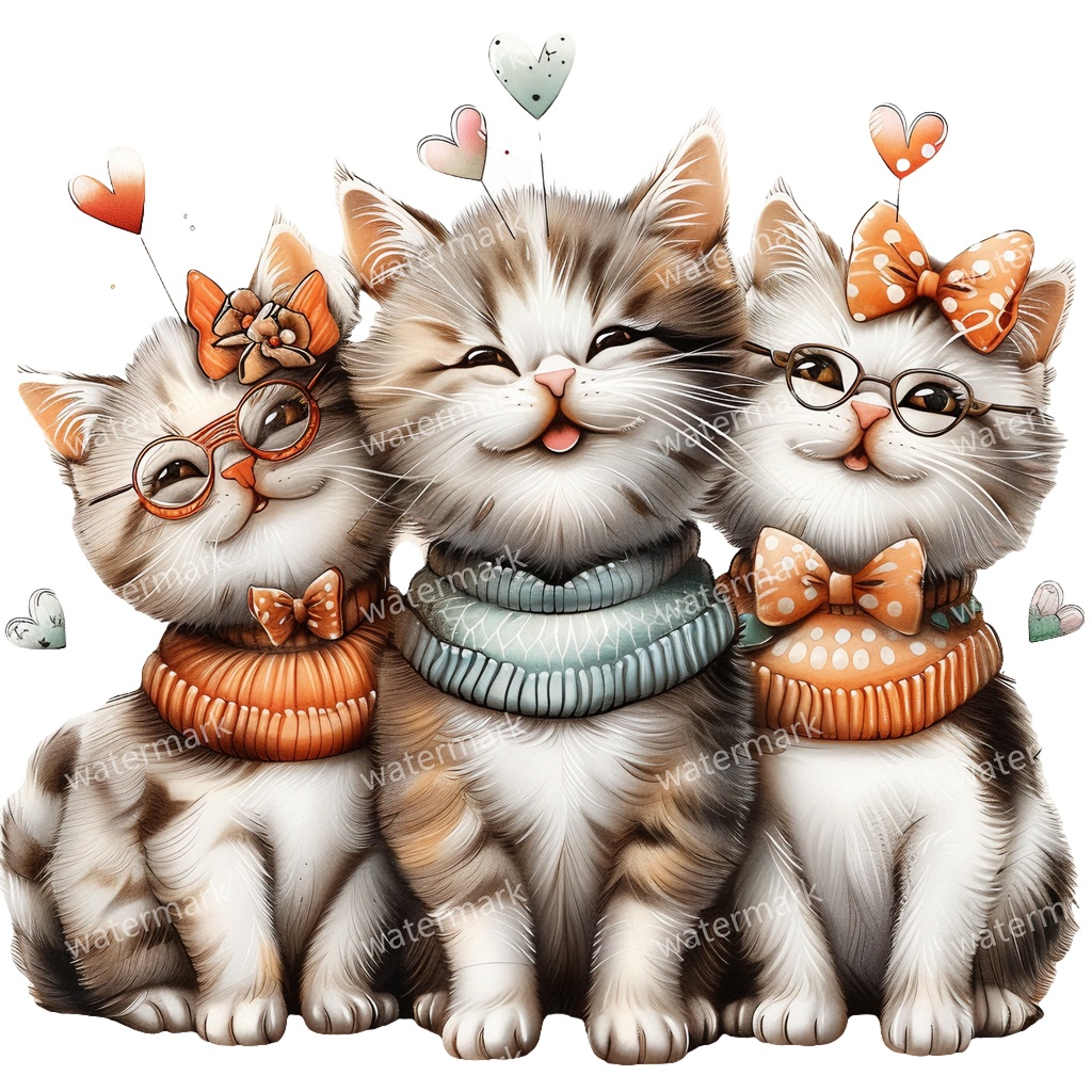 子猫&猫のイラスト素材 19点セット|水彩風|高画質PNG|デジタル素材