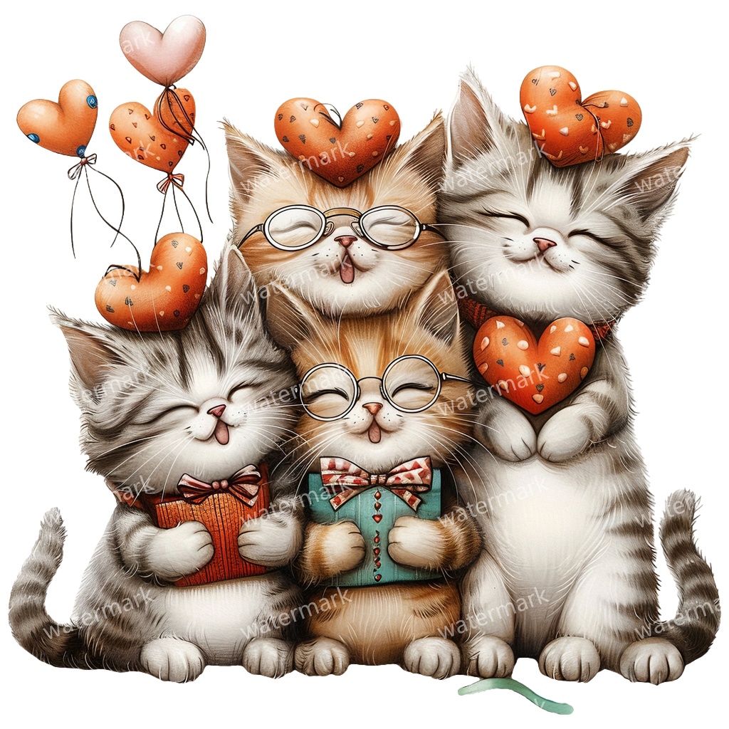 子猫&猫のイラスト素材 19点セット|水彩風|高画質PNG|デジタル素材