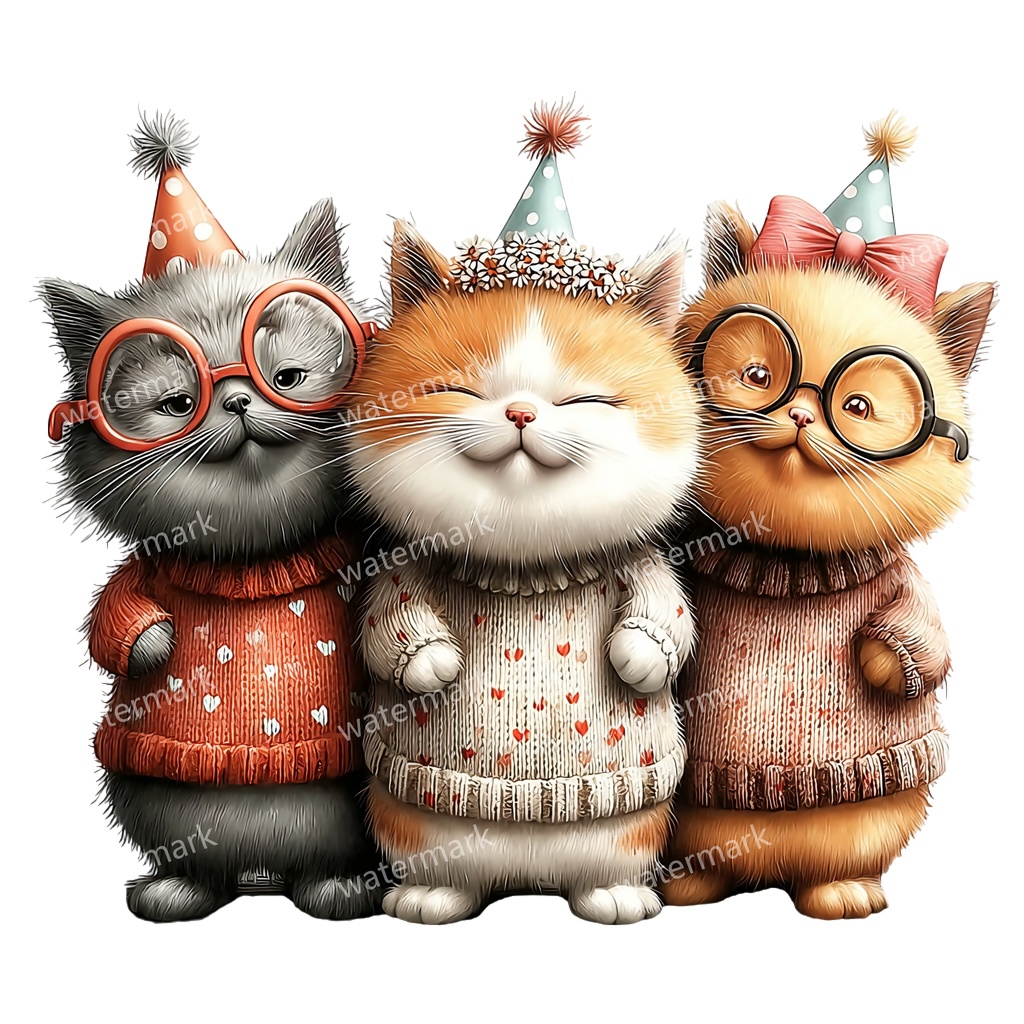 子猫&猫のイラスト素材 19点セット|水彩風|高画質PNG|デジタル素材