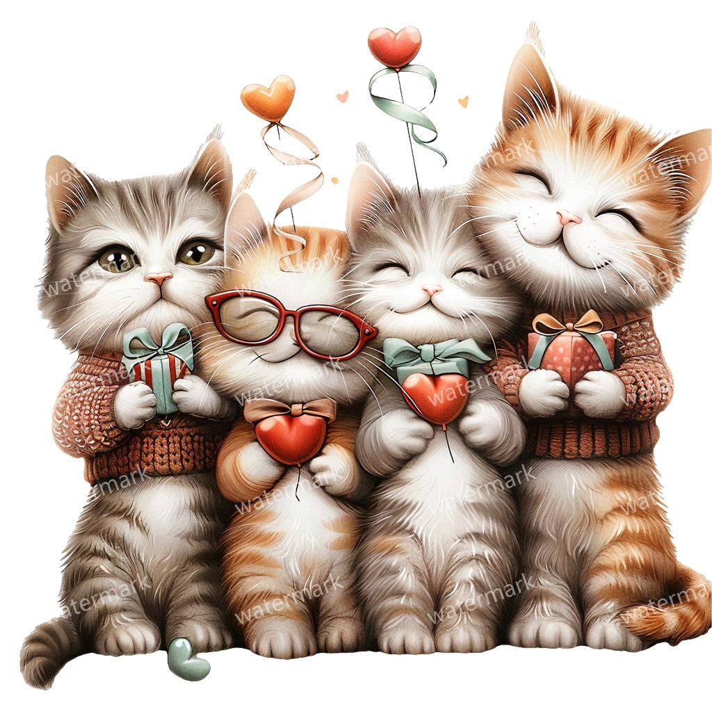 子猫&猫のイラスト素材 19点セット|水彩風|高画質PNG|デジタル素材