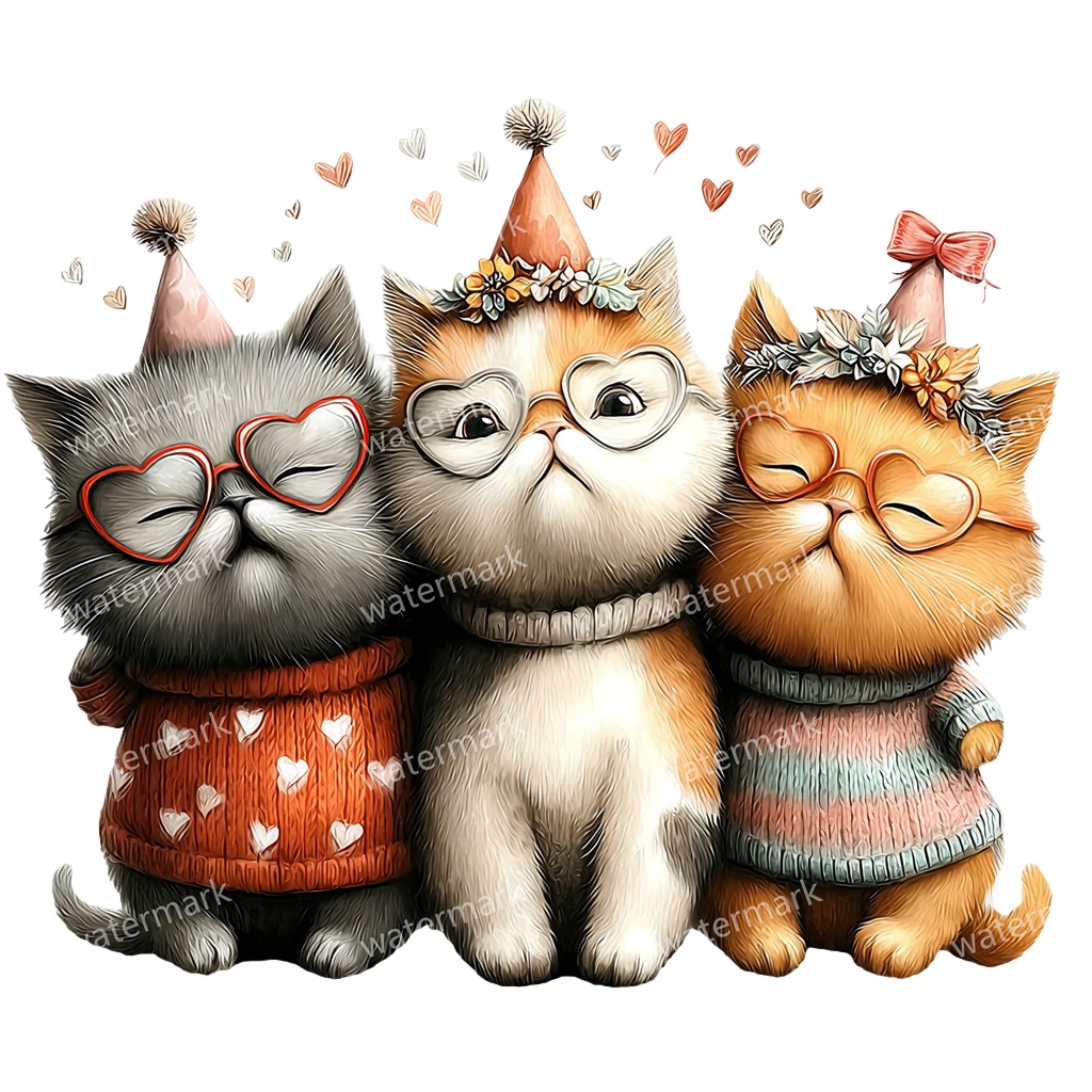 子猫&猫のイラスト素材 19点セット|水彩風|高画質PNG|デジタル素材