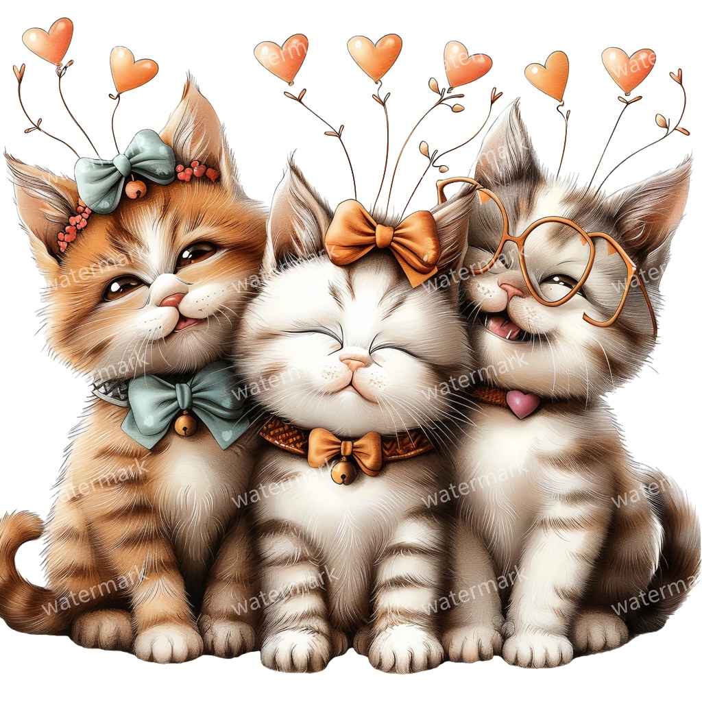 子猫&猫のイラスト素材 19点セット|水彩風|高画質PNG|デジタル素材