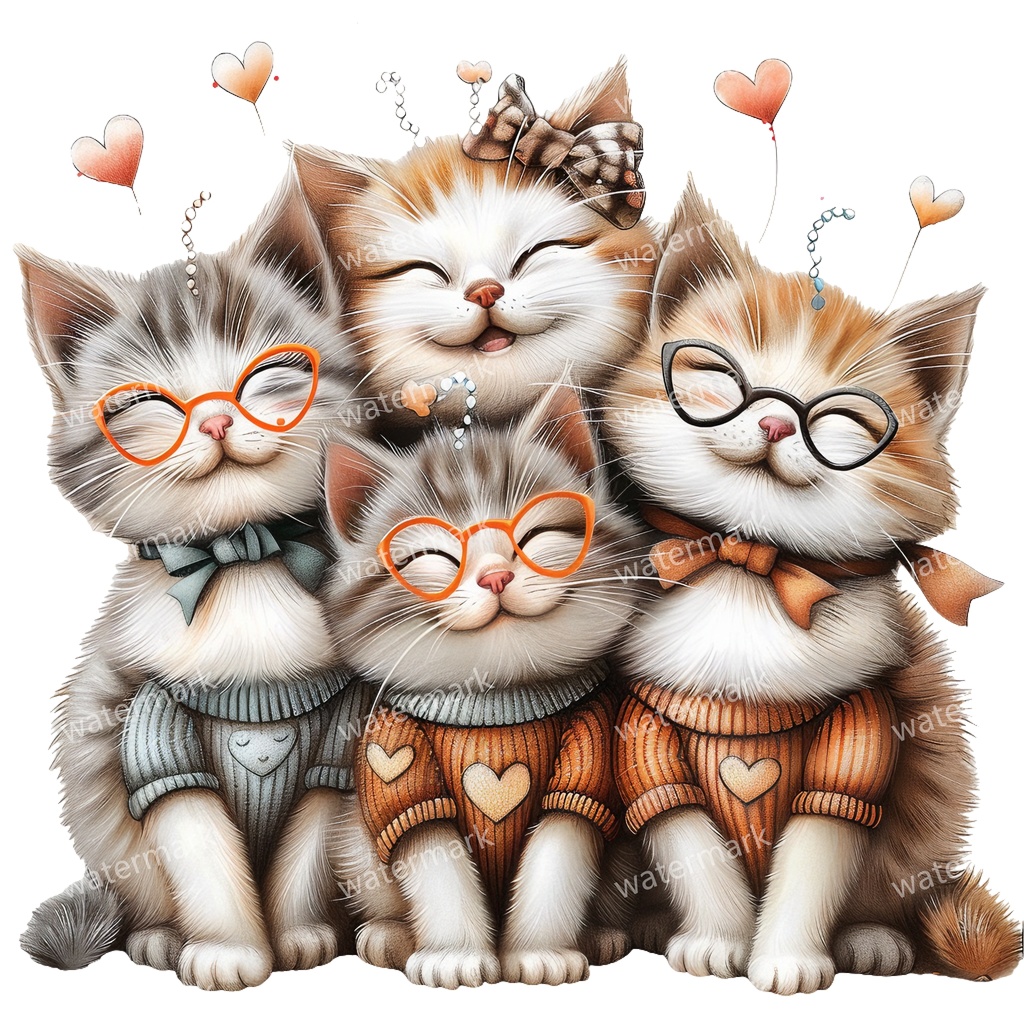 子猫&猫のイラスト素材 19点セット|水彩風|高画質PNG|デジタル素材