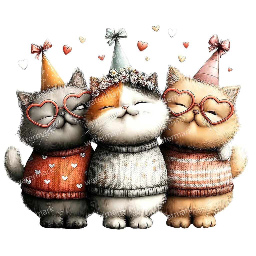 子猫＆猫のイラスト素材 19点セット｜水彩風｜高画質PNG｜デジタル素材