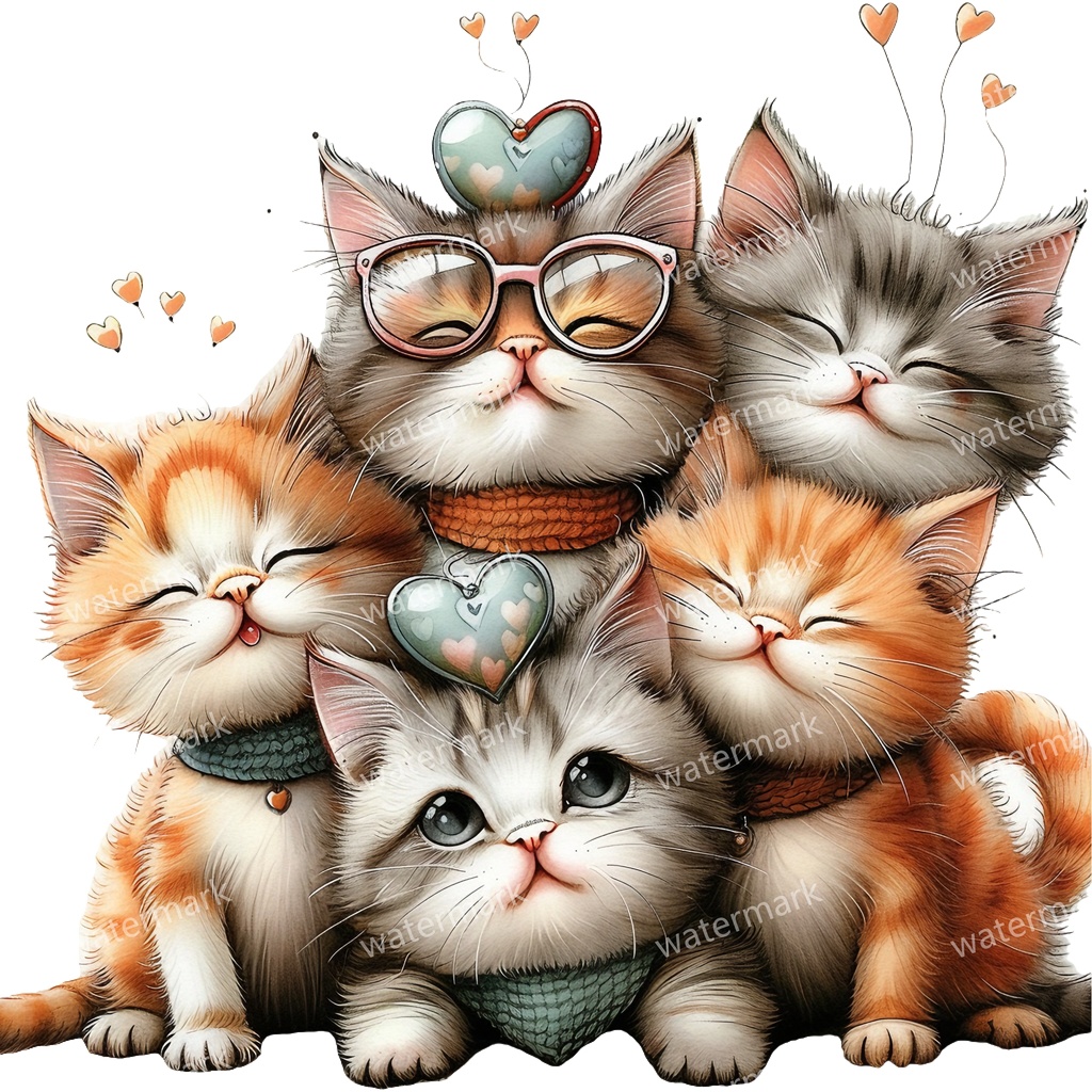 子猫&猫のイラスト素材 19点セット|水彩風|高画質PNG|デジタル素材