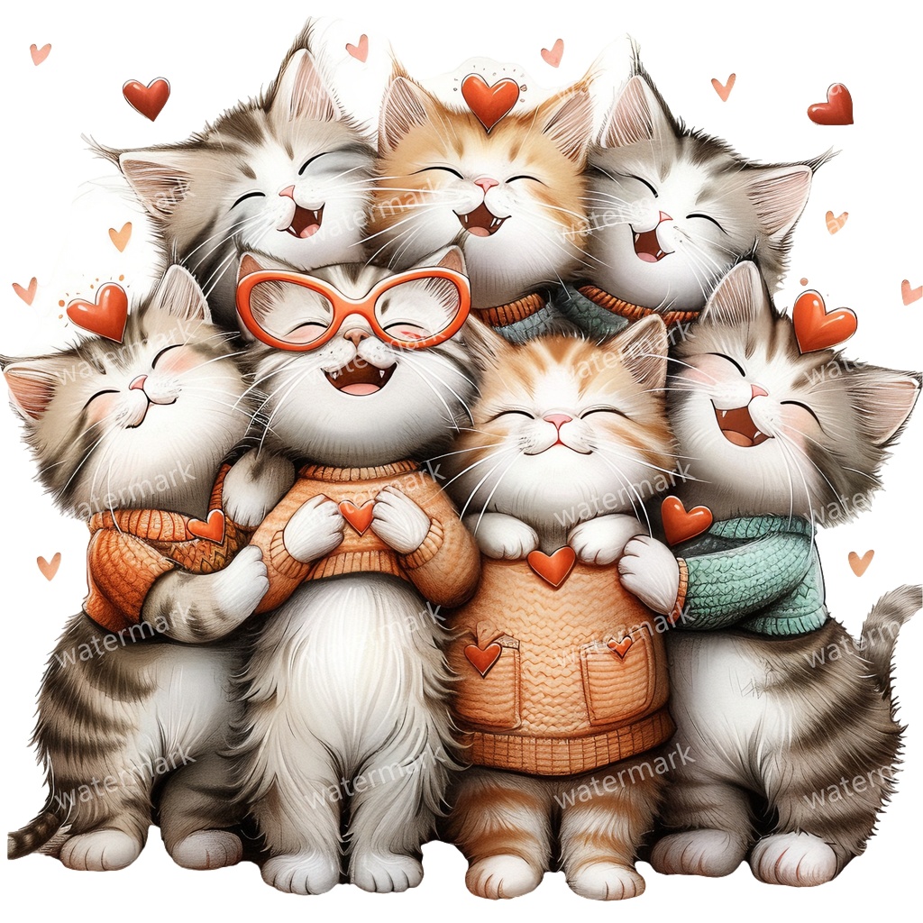 子猫&猫のイラスト素材 19点セット|水彩風|高画質PNG|デジタル素材