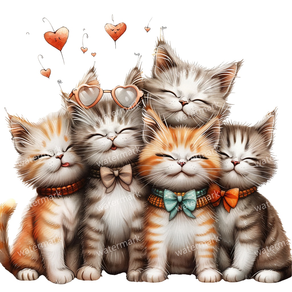 子猫&猫のイラスト素材 19点セット|水彩風|高画質PNG|デジタル素材