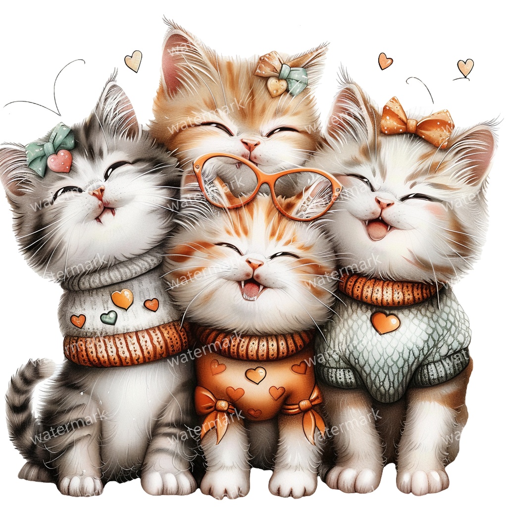 子猫&猫のイラスト素材 19点セット|水彩風|高画質PNG|デジタル素材