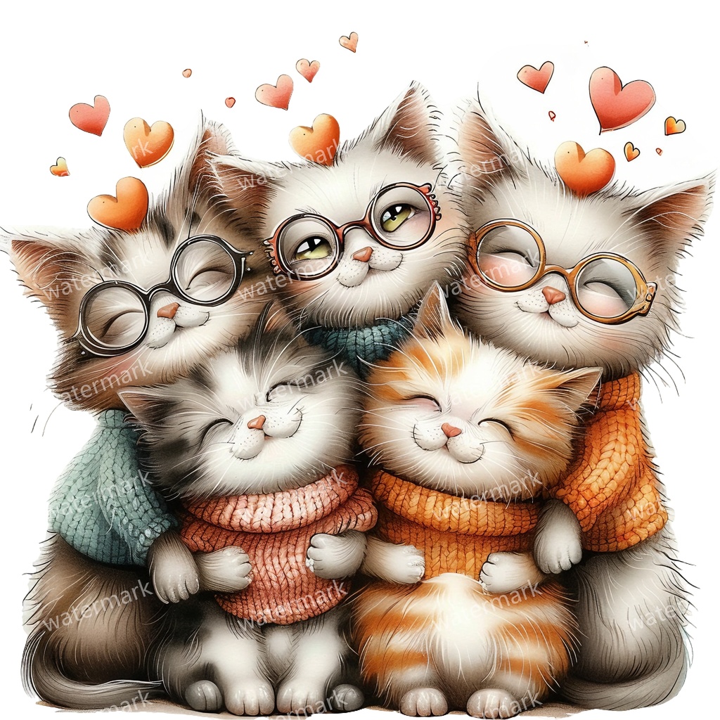 子猫&猫のイラスト素材 19点セット|水彩風|高画質PNG|デジタル素材