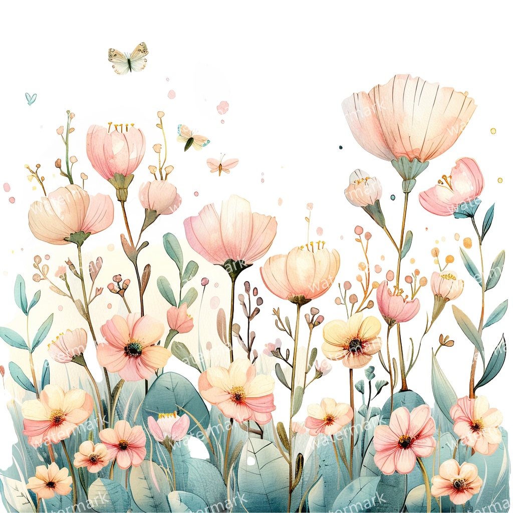 野原の花 イラスト素材 18点セット|水彩風|高画質PNG|デジタル素材