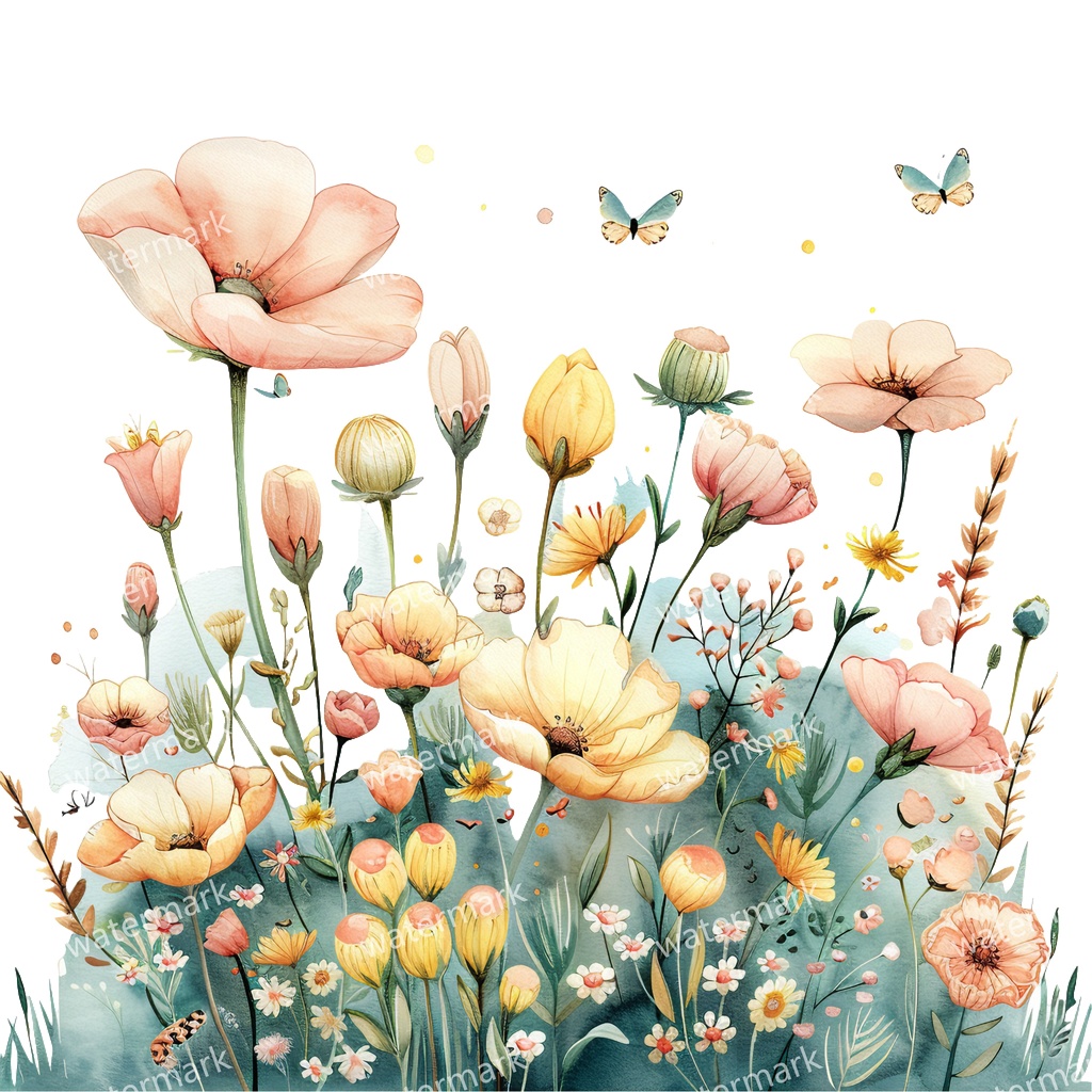 野原の花 イラスト素材 18点セット｜水彩風｜高画質PNG｜デジタル素材