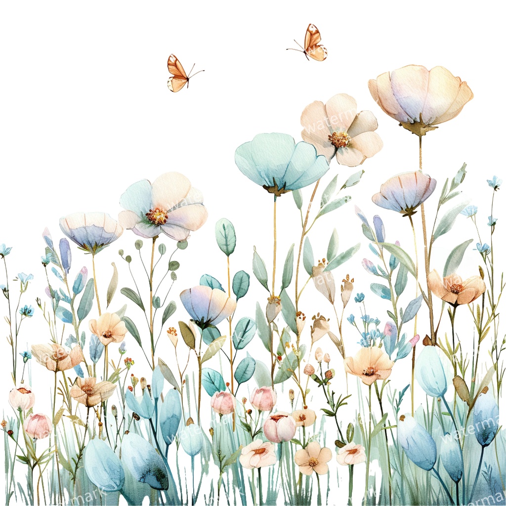 野原の花 イラスト素材 18点セット|水彩風|高画質PNG|デジタル素材