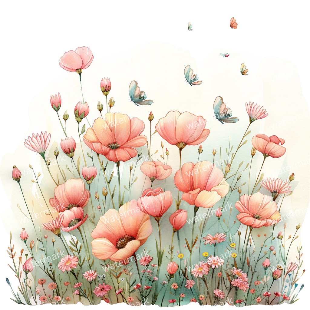 野原の花 イラスト素材 18点セット|水彩風|高画質PNG|デジタル素材