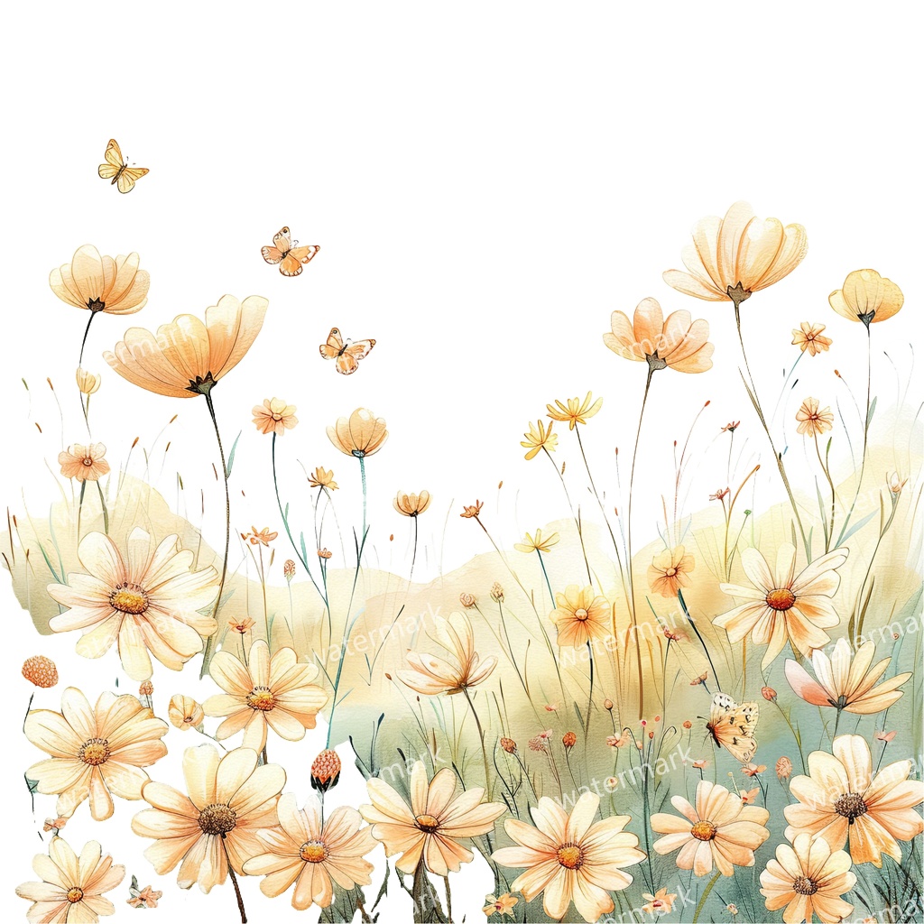 野原の花 イラスト素材 18点セット|水彩風|高画質PNG|デジタル素材