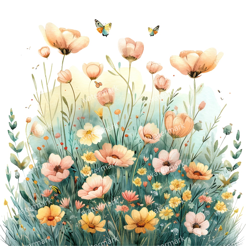 野原の花 イラスト素材 18点セット|水彩風|高画質PNG|デジタル素材