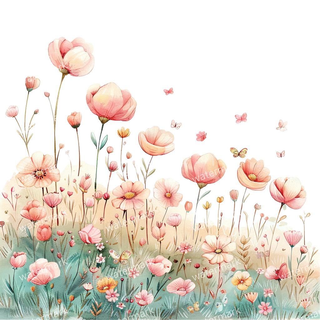 野原の花 イラスト素材 18点セット|水彩風|高画質PNG|デジタル素材