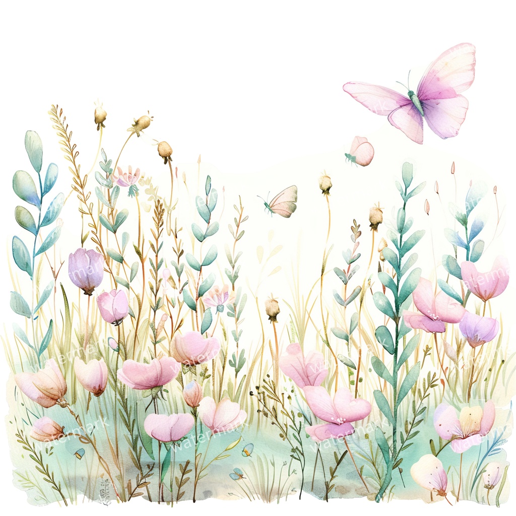 野原の花 イラスト素材 18点セット|水彩風|高画質PNG|デジタル素材