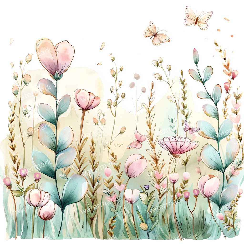 野原の花 イラスト素材 18点セット|水彩風|高画質PNG|デジタル素材