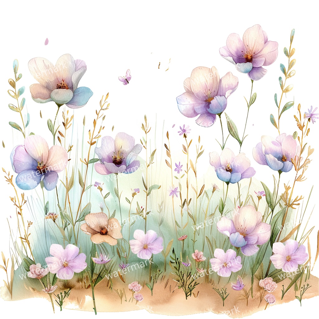 野原の花 イラスト素材 18点セット|水彩風|高画質PNG|デジタル素材