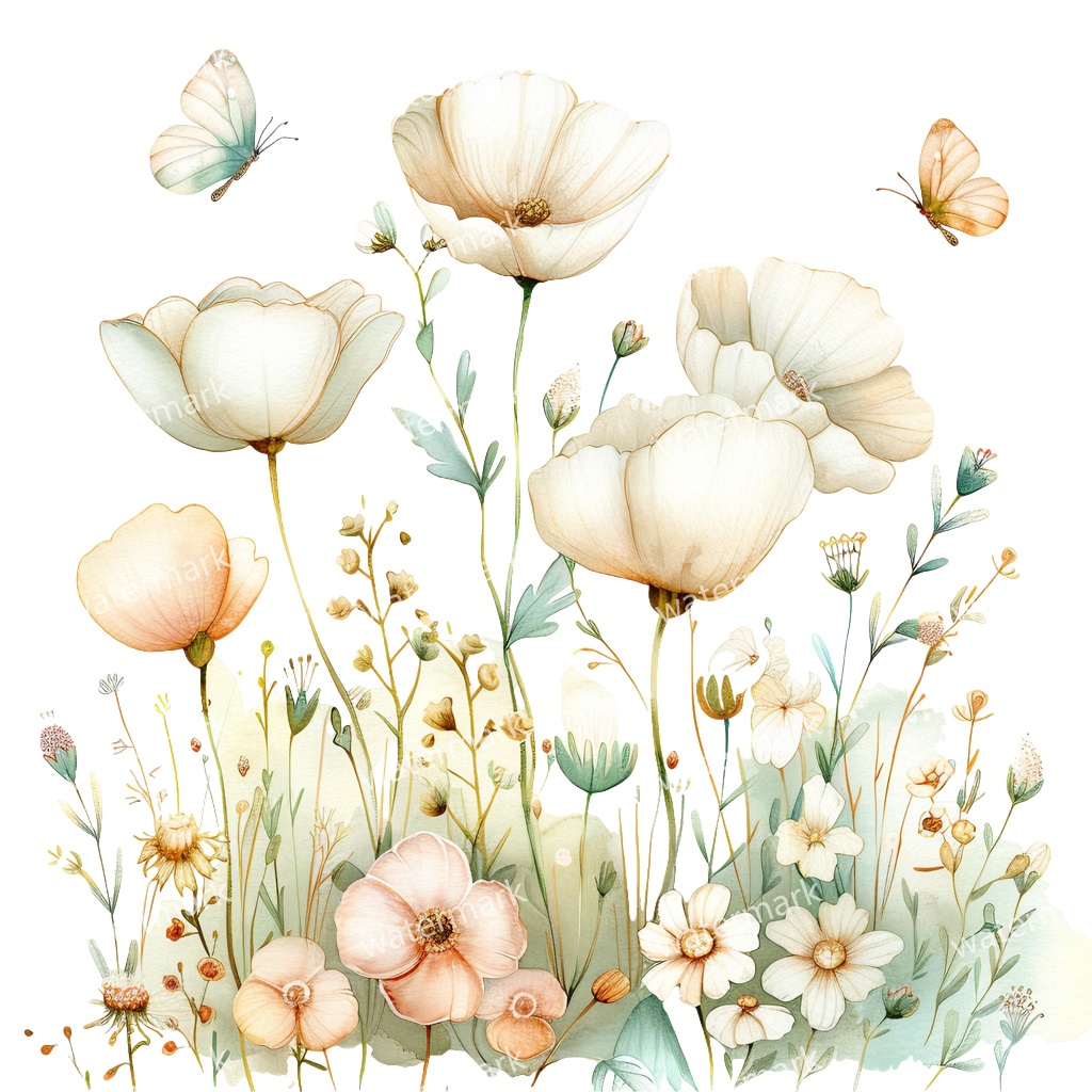 野原の花 イラスト素材 18点セット|水彩風|高画質PNG|デジタル素材