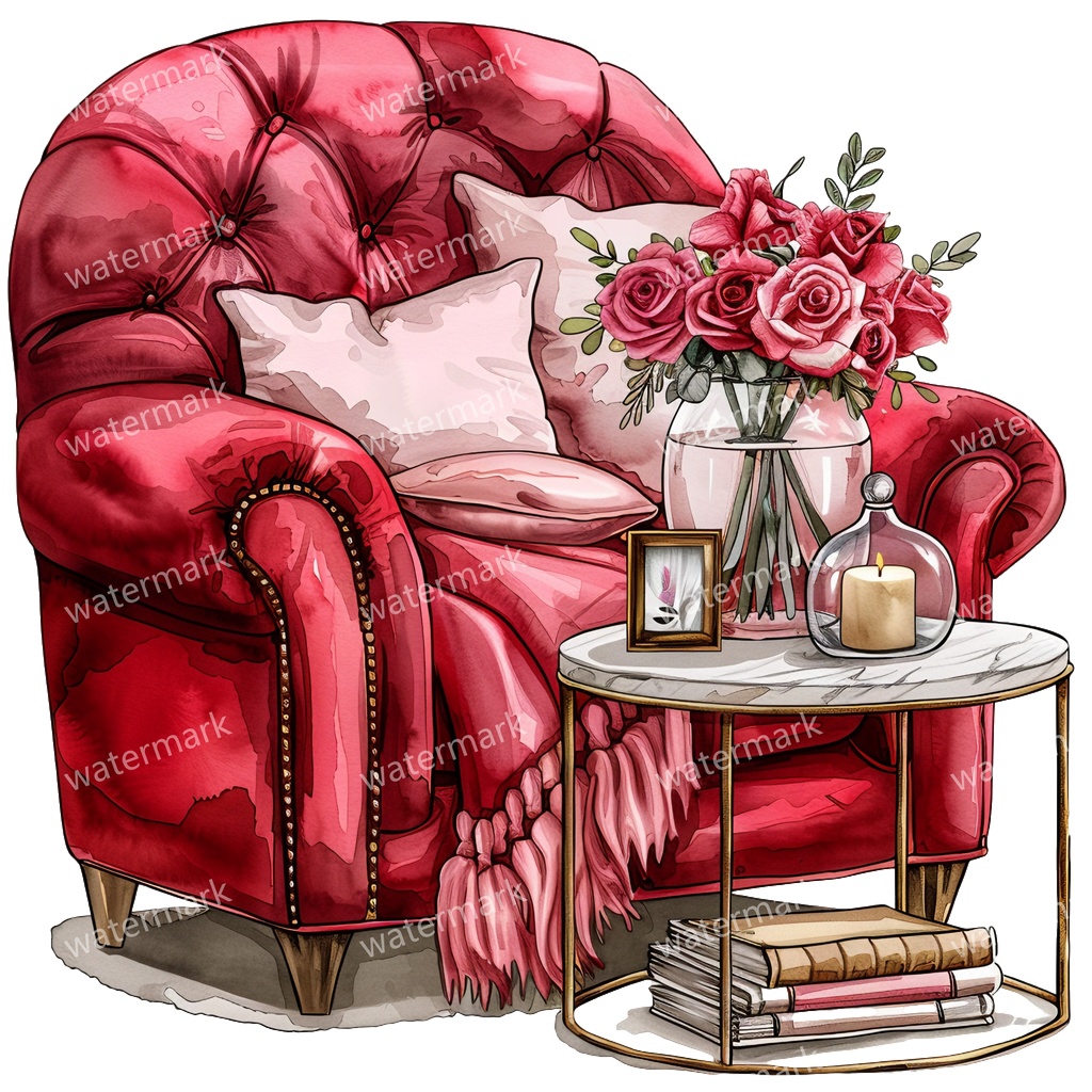 アームチェアのイラスト素材 20点セット|水彩風|高画質PNG|デジタル素材