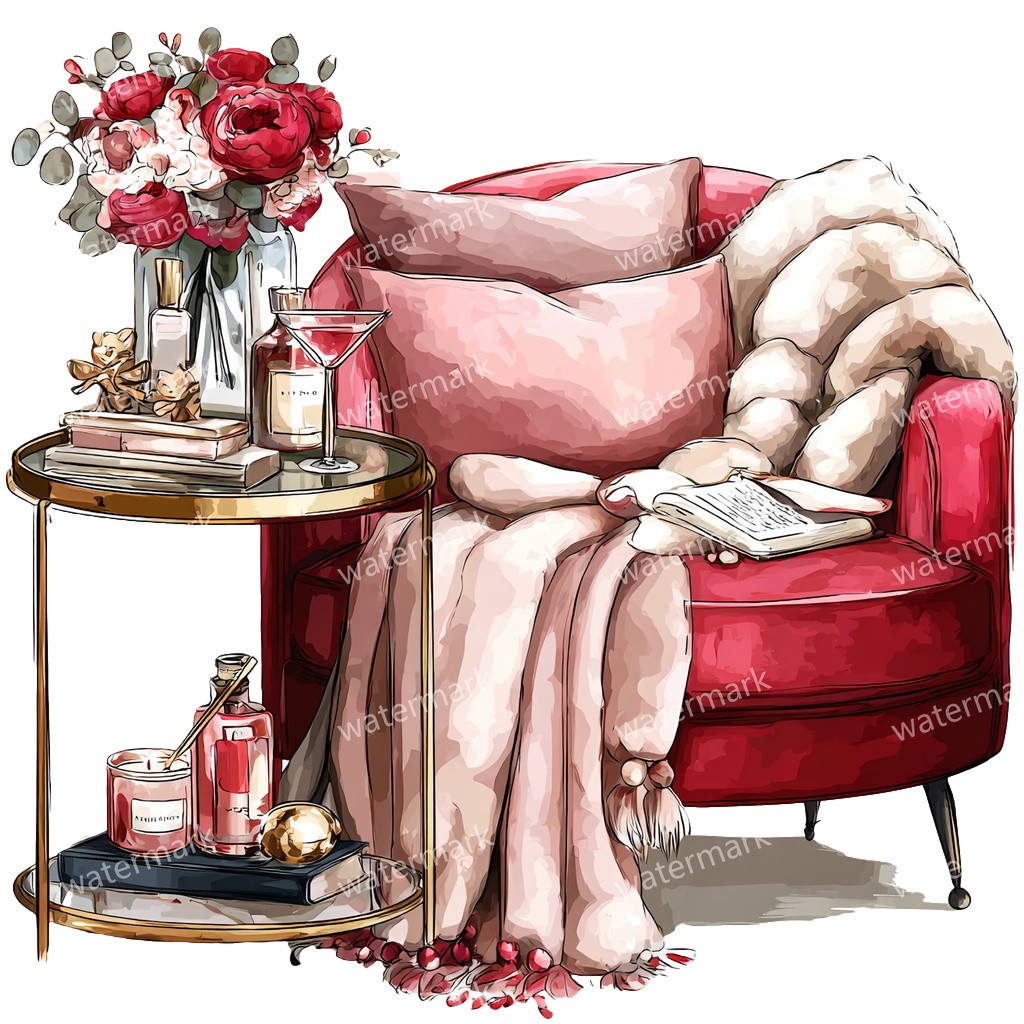 アームチェアのイラスト素材 20点セット|水彩風|高画質PNG|デジタル素材