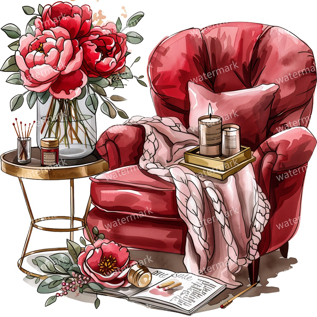 アームチェアのイラスト素材 20点セット|水彩風|高画質PNG|デジタル素材