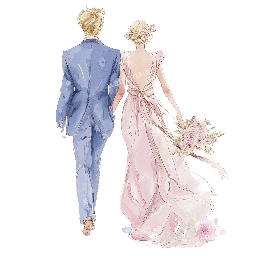 花嫁&花婿 ウェディングクリップアート15点セット|高解像度・透過PNG|結婚式ペーパーアイテム・コラージュ素材・即ダウンロード
