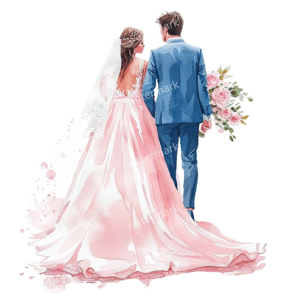 花嫁&花婿 ウェディングクリップアート15点セット|高解像度・透過PNG|結婚式ペーパーアイテム・コラージュ素材・即ダウンロード