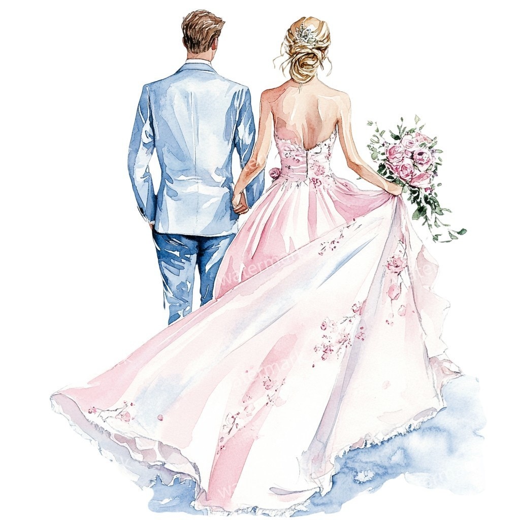 花嫁&花婿 ウェディングクリップアート15点セット|高解像度・透過PNG|結婚式ペーパーアイテム・コラージュ素材・即ダウンロード
