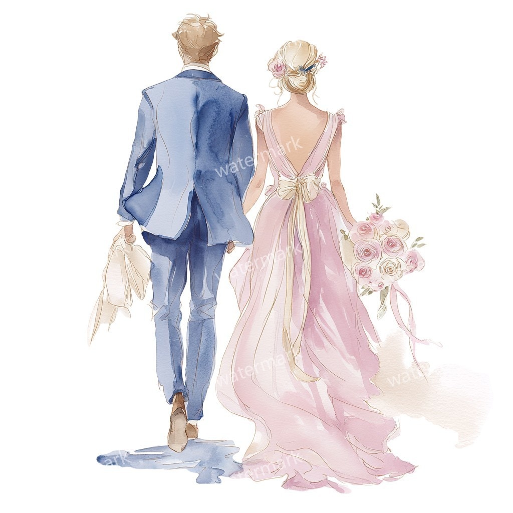 花嫁&花婿 ウェディングクリップアート15点セット|高解像度・透過PNG|結婚式ペーパーアイテム・コラージュ素材・即ダウンロード