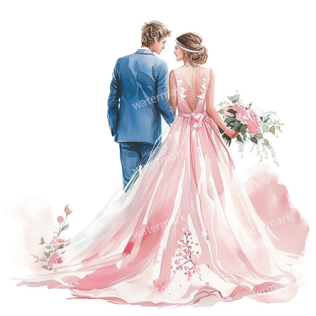 花嫁&花婿 ウェディングクリップアート15点セット|高解像度・透過PNG|結婚式ペーパーアイテム・コラージュ素材・即ダウンロード