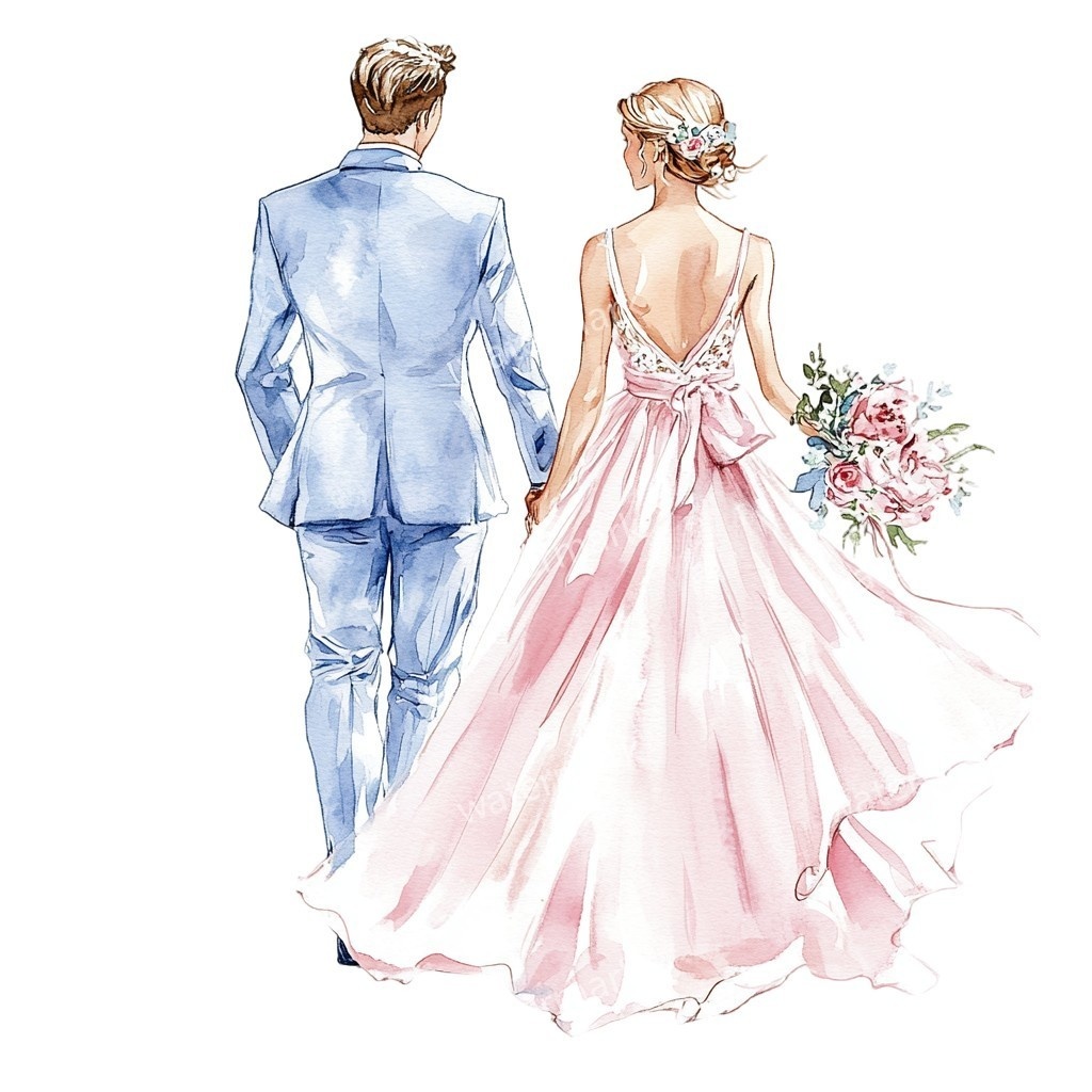 花嫁&花婿 ウェディングクリップアート15点セット|高解像度・透過PNG|結婚式ペーパーアイテム・コラージュ素材・即ダウンロード