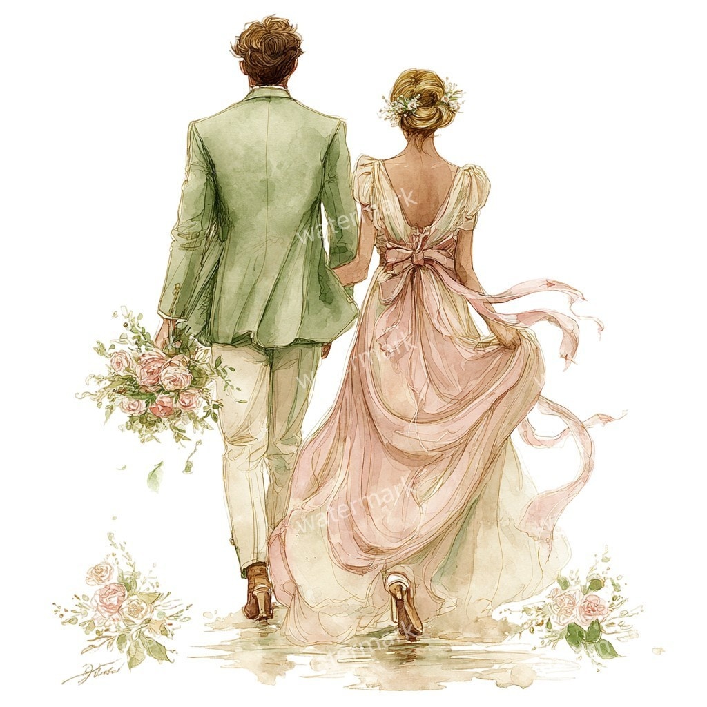 花嫁&花婿 ウェディングクリップアート15点セット|高解像度・透過PNG|結婚式ペーパーアイテム・コラージュ素材・即ダウンロード