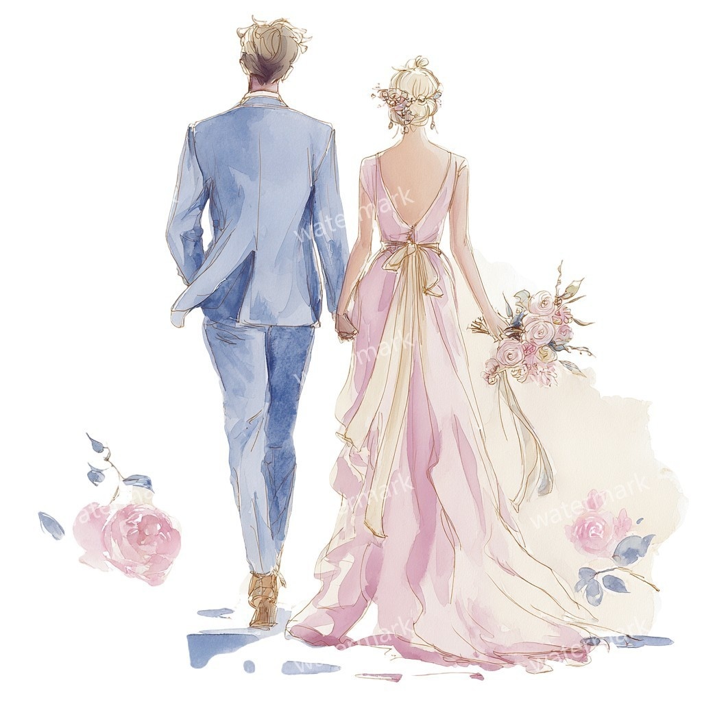 花嫁&花婿 ウェディングクリップアート15点セット|高解像度・透過PNG|結婚式ペーパーアイテム・コラージュ素材・即ダウンロード