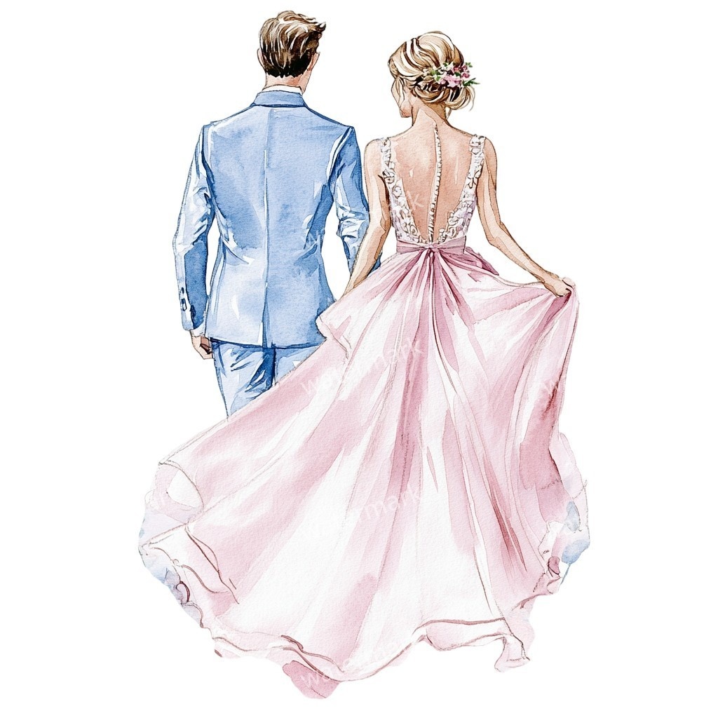 花嫁&花婿 ウェディングクリップアート15点セット|高解像度・透過PNG|結婚式ペーパーアイテム・コラージュ素材・即ダウンロード