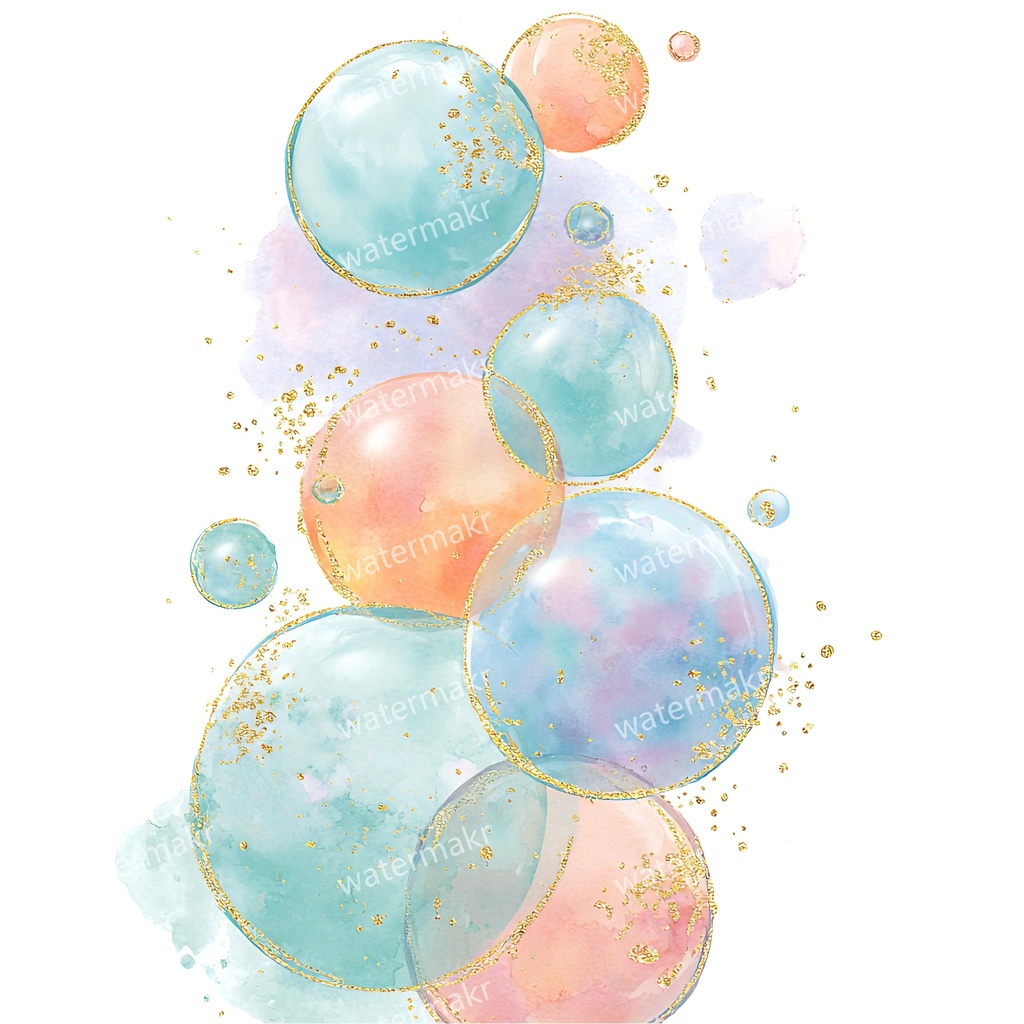【商用利用可】水彩バブル（シャボン玉）クリップアート16点セット｜高解像度・透過PNG｜印刷OK・コラージュ・ジャンクジャーナル素材｜即ダウンロード