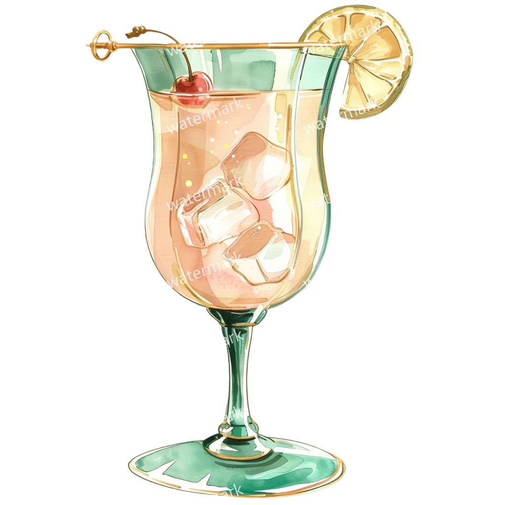 【商用利用可】カクテル水彩クリップアート20点セット｜高解像度・透過PNG｜印刷OK・コラージュ・ジャンクジャーナル素材｜即ダウンロード