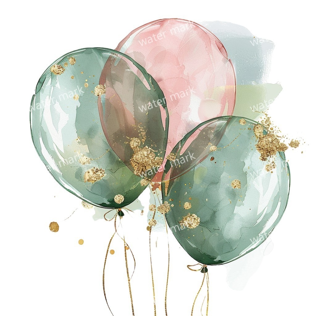 【商用利用可】水彩バルーンクリップアート16点セット|高解像度・透過PNG|印刷OK・コラージュ・ジャンクジャーナル素材|即ダウンロード