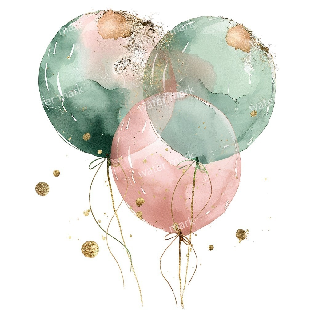 【商用利用可】水彩バルーンクリップアート16点セット|高解像度・透過PNG|印刷OK・コラージュ・ジャンクジャーナル素材|即ダウンロード