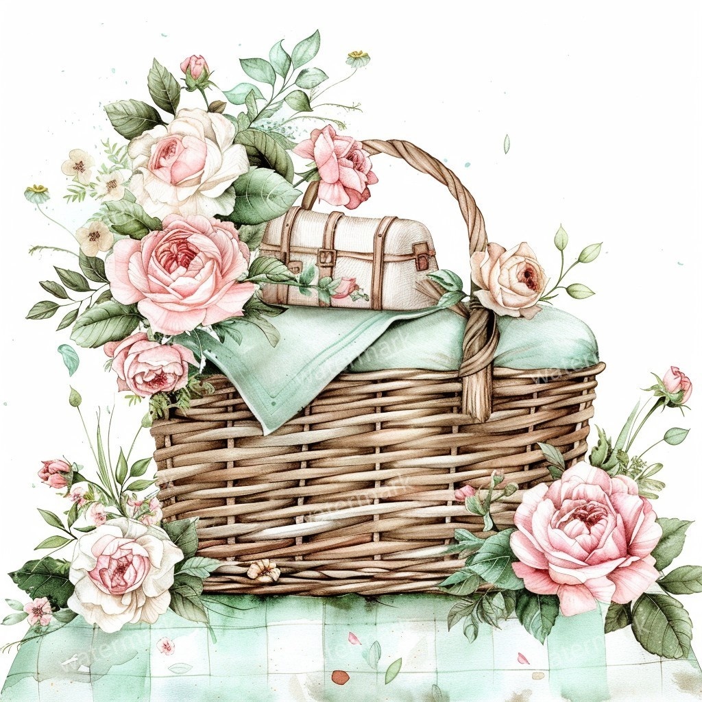 【商用利用可】春のピクニック水彩クリップアート14点セット|高解像度・透過PNG|印刷OK・コラージュ・ジャンクジャーナル素材|即ダウンロード